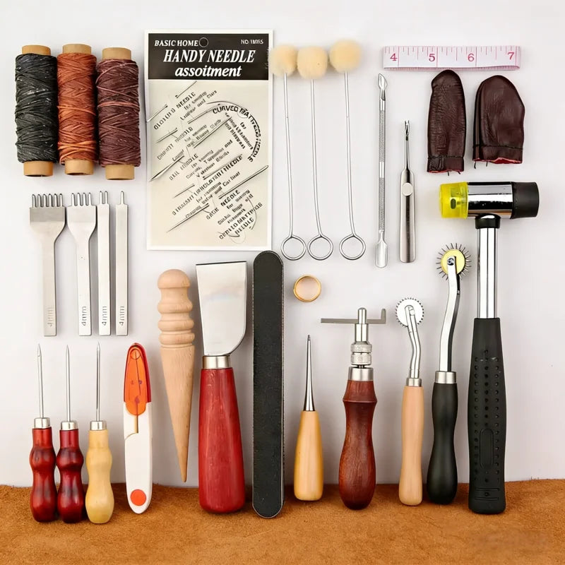 Leather Craft Tool Kit Leather Hand Sewing Repair Kit Stitching Punch Carving Work Groover Set DIY Tool Set Professional