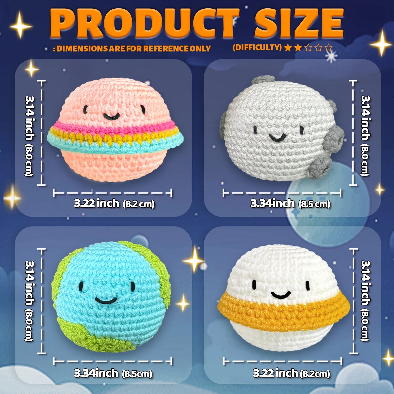 4pcs Planet Crochet Kit | Emotional Support Crochet And Knitting Kit | Crochet Kit with Step-by-Step Video Tutorials