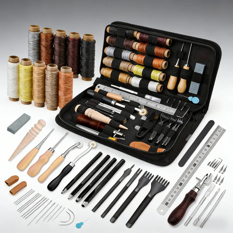 Shoe leather sewing kit with awl, hand sewn needle and thread, leather craft kit, sofa repair, leather bag production