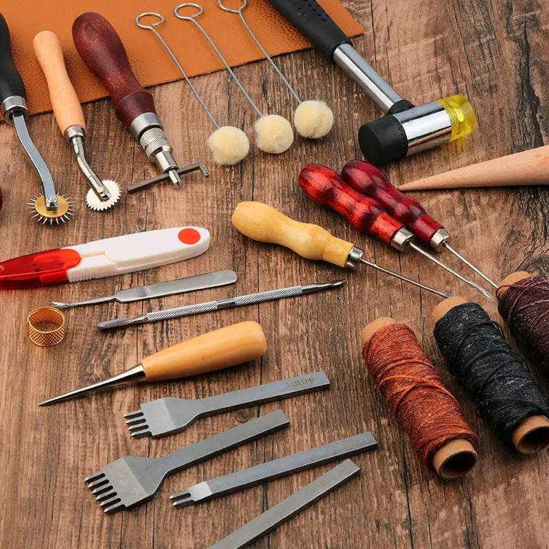 Leather Craft Tool Kit Leather Hand Sewing Repair Kit Stitching Punch Carving Work Groover Set DIY Tool Set Professional