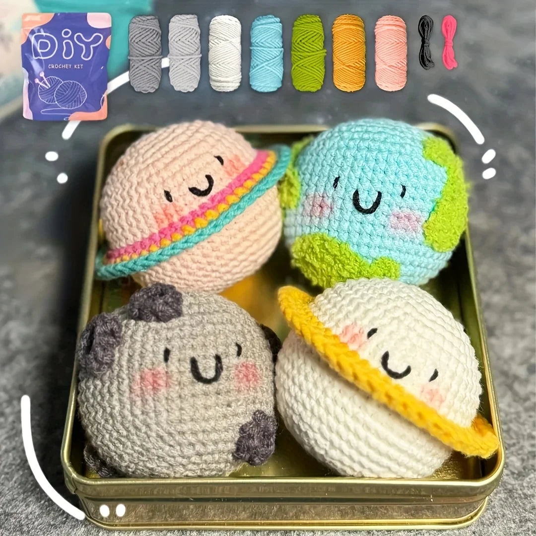 4pcs Planet Crochet Kit | Emotional Support Crochet And Knitting Kit | Crochet Kit with Step-by-Step Video Tutorials