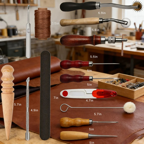 Leather Craft Tool Kit Leather Hand Sewing Repair Kit Stitching Punch Carving Work Groover Set DIY Tool Set Professional
