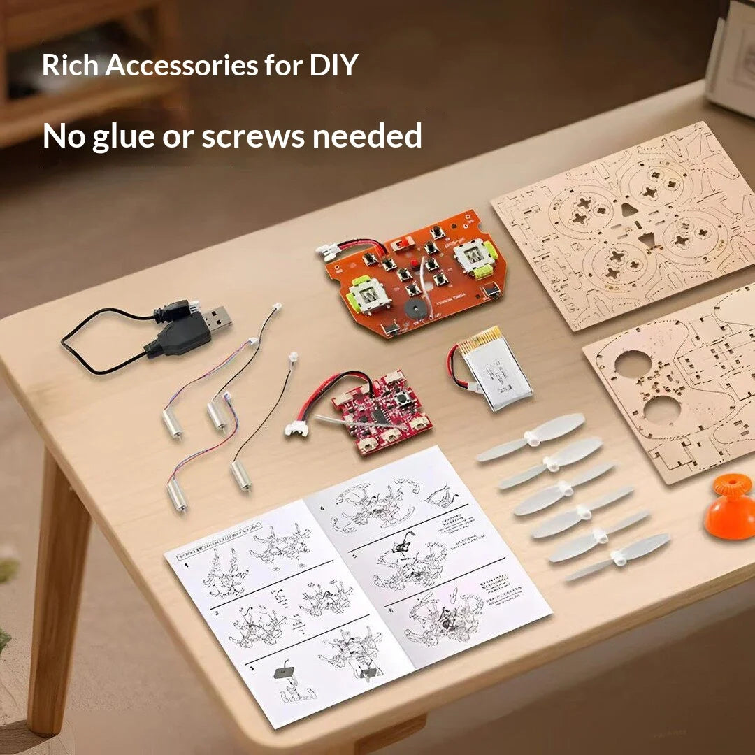 Wooden DIY Assembled Drone, Children's Quad-copter, Handmade Model, School Remote Control Airplane Toy, Aircraft Model