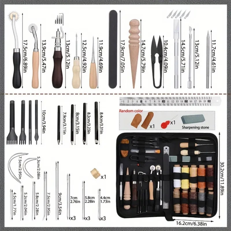 Shoe leather sewing kit with awl, hand sewn needle and thread, leather craft kit, sofa repair, leather bag production